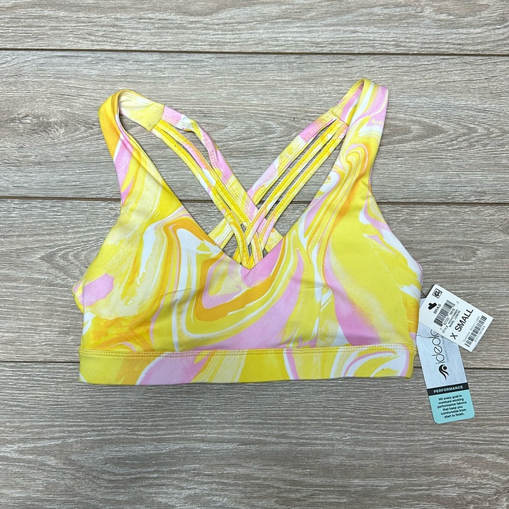 ID Ideology Women's Yellow/Pink Watercolor Whirl Low Impact Sports Bra Size XS